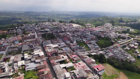 Aerial-footage-of-Colombian-town,-neighborhood-from-above