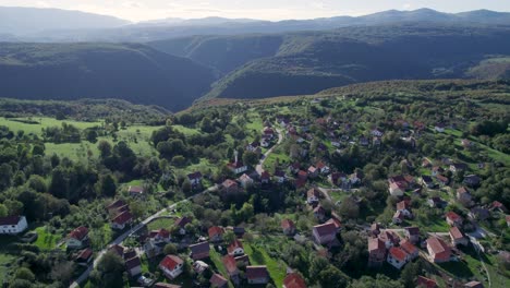 Aerial-view-of-Baljvine-village-of-peace,-in-Bosnia