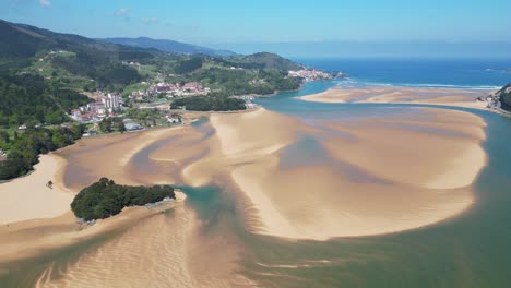 Urdaibai-Estuary-Beach-in-Bay-of-Biscay,-Basque-Country,-North-Spain---Aerial-4k