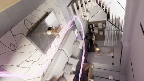 Loft-Vertical-Moderno-Salón-Apartamento-Con-Flujo-De-Energía-Concepto-De-Diseño-De-Interiores-De-Animación-De-Renderizado-3d