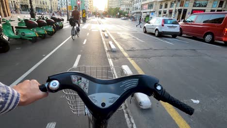 Bicycle-rider-point-of-view,-cycling-streets-of-Valencia