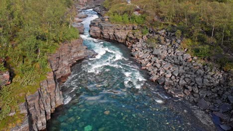 Aerial:-river-in-abisko-national-park,-in-northern-Sweden