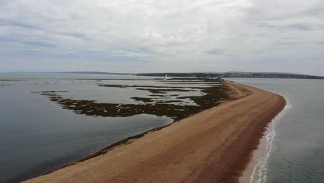 Aerial-View-Of-Beach-Coastline-Walkway-At-Hurst-Point-At-Milford-On-Sea