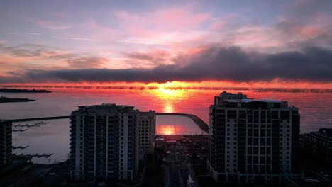 Scarlet-Serenity:-Red-Sky-Sunrise-on-Lake-Ontario