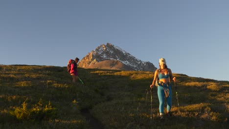 Women-Hikers-Trekking-Over-Trails-Near-Elfin-Lakes-In-Garibaldi-Provincial-Park,-Squamish,-British-Columbia,-Canada