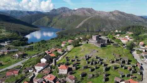 Lindoso-Old-Village-and-Castle-in-Peneda-Geres-National-Park,-North-Portugal---Aerial-4k