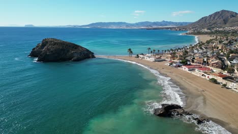 Puerto-de-Mazarron-Beach-and-Coast-in-Murcia,-Spain---Aerial-4k