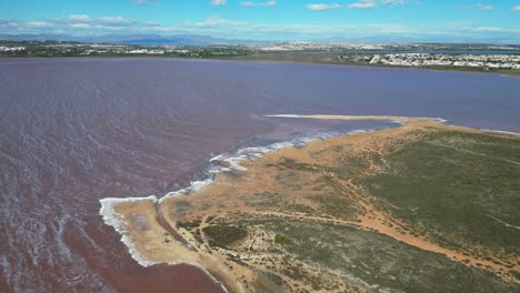 Torrevieja-Purple-Pink-Salt-Water-Lake-In-Alicante,-Costa-Blanca,-Spain---Aerial-4k