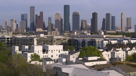 Establishing-drone-shot-of-downtown-Houston,-Texas