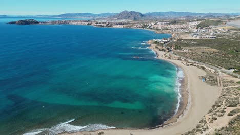 Mazarron-Beach-and-Coast-in-Murcia,-Costa-Calida,-Spain---Aerial-4k