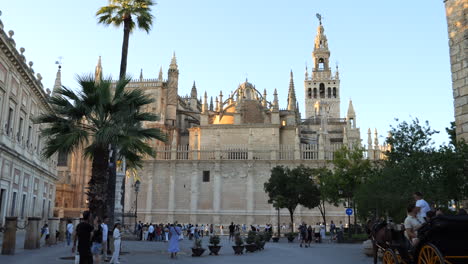 Seville-Cathedral-From-Plaza-del-Triunfo-In-Seville,-Andalusia,-Spain
