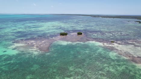 Las-Claras-Aguas-Color-Turquesa-Y-Los-Arrecifes-De-Coral-En-Los-Roques,-Venezuela,-Vista-Aérea.