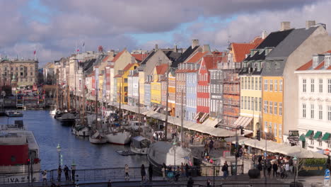 Nyhavn-popular-tourist-attraction-with-moored-boats-and-colorful-houses