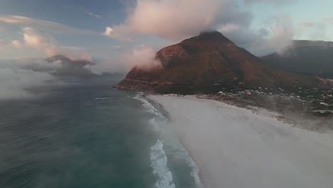 Scenery-Of-Beach-In-Noordhoek-In-Cape-Town,-South-Africa---Aerial-Drone-Shot