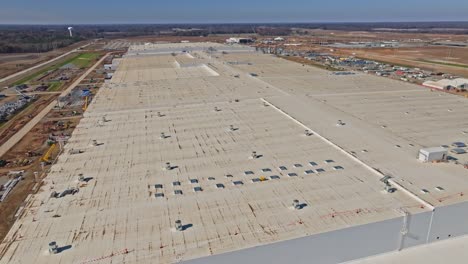 Aerial-orbit-of-Ford's-Megacampus-BlueOval-City,-showcasing-the-facilities'-construction-progress-in-Stanton,-Tennessee