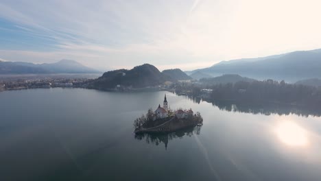 Bled-church-on-Bled-lake-during-sunset-in-Slovenia