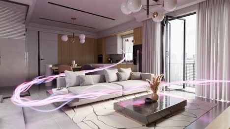 Schickes,-Modernes-Wohnzimmer-Apartment-Mit-Energiefluss,-3D-Rendering-Animation,-Innenarchitektur-Konzept