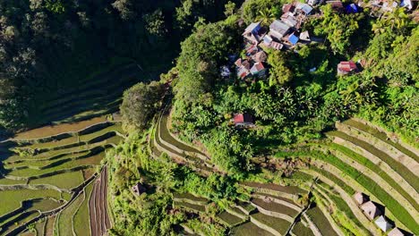 Top-down-drone-footage-of-the-famous-Batad-village-and-rice-terraces-in-north-Philippines-during-dawn