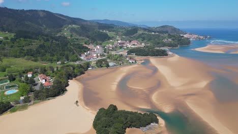 Urdaibai-Estuary-and-Mudaka-Village-in-Bay-of-Biscay,-Basque-Country,-North-Spain---Aerial-4k