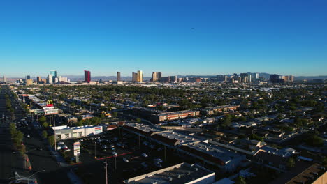 Las-Vegas-USA-Cityscape-Skyline,-Aerial-View-of-Strip-Hotels-and-Casinos-From-West-Neighborhood