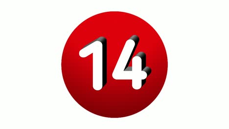 3D-Nummer-14,-Symbol-Für-Animations-Bewegungsgrafiken-Mit-Vierzehn-Zeichen-Auf-Roter-Kugel-Auf-Weißem-Hintergrund,-Cartoon-Videonummer-Für-Videoelemente