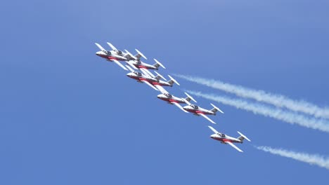 Sobrevuelo-De-Formación-Del-Equipo-De-Pájaros-De-Nieve-De-La-Real-Fuerza-Aérea-Canadiense-En-El-Salón-Aeronáutico