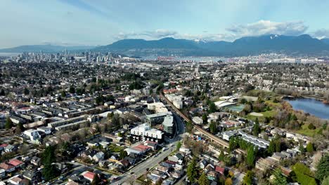 Victoria-Dr-And-Kingsway-Area-In-Vancouver,-Canada---Aerial-Shot