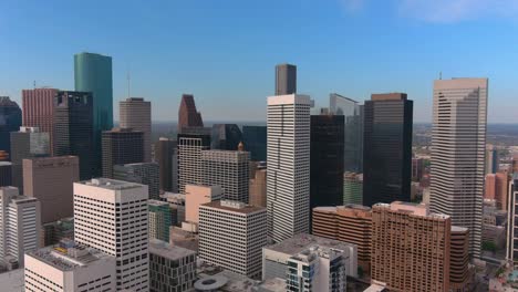 High-angle-aerial-of-the-downtown-Houston,-Texas-area