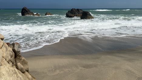 waves-of-the-Caribbean-Sea-reaching-the-beaches-of-Tayrona-in-Colombia