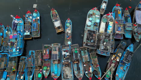 Vietnamese-Fishing-Trawlers-Tied-Together-In-Danang-Harbour-Drone-Track-Left