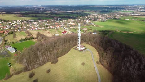 Okrouhlá-Observation-Tower-In-Staříč,-Czech-Republic---Aerial-Drone-Shot