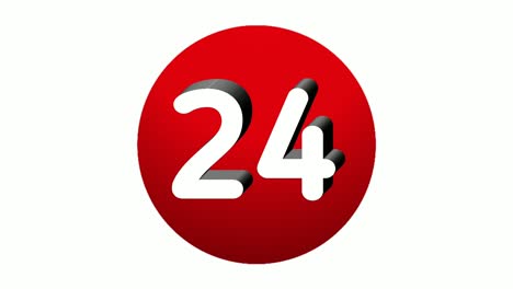 3D-Nummer-24,-Symbol-Für-Animations-Bewegungsgrafiken-Mit-Vierundzwanzig-Zeichen-Auf-Roter-Kugel-Auf-Weißem-Hintergrund,-Cartoon-Videonummer-Für-Videoelemente
