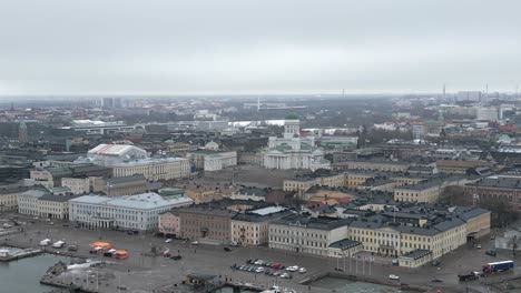 Establishing-Aerial-view-of-Helsinki,-Helsinki-Cathedral,-Uspenski-Cathedral,-Finland