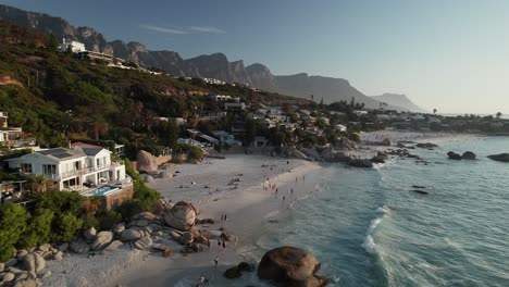 People-Enjoying-Summer-In-Clifton-Beaches,-Cape-Town,-South-Africa