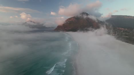 Misty-Landscape-Of-Noordhoek-In-Cape-Town,-South-Africa---Aerial-Drone-Shot