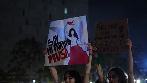 Feminismo,-Lucha-De-Las-Mujeres,-Poder-Femenino,-Activista-Femenina-Con-Cartel-Participando-En-Una-Manifestación-Masiva-De-Acción-De-Empoderamiento-Feminista