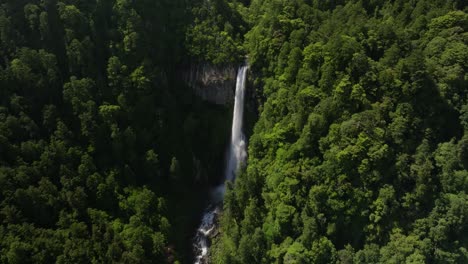 Slider-shot-of-Nachi-Taisha-waterfall,-the-biggest-of-Japan