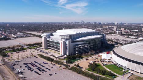 Aerial-View-of-NRG-Stadium,-Sports-Arena-in-Houston-Texas-USA-With-Retractable-Roof,-Drone-Shot