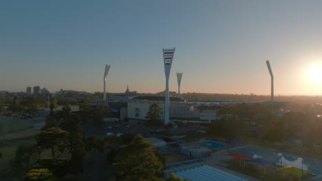 AERIAL-Newly-Finished-Sporting-Stadium-At-Sunrise