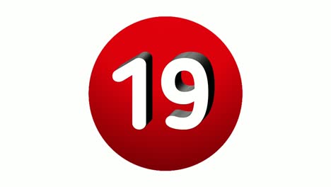 3D-Nummer-19,-Symbol-Für-Neunzehn-Zeichen,-Animations-Motion-Grafiksymbol-Auf-Roter-Kugel-Auf-Weißem-Hintergrund,-Cartoon-Videonummer-Für-Videoelemente