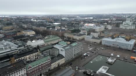 Aerial-view-of-Helsinki,-Aerial-view-Helsinki-city-skyline-with-cars,-traffic-and-old-town