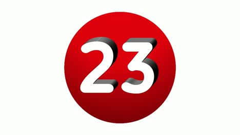 3D-Nummer-23,-Symbol-Für-Animations-Bewegungsgrafiken-Mit-Dreiundzwanzig-Zeichen-Auf-Roter-Kugel-Auf-Weißem-Hintergrund,-Cartoon-Videonummer-Für-Videoelemente