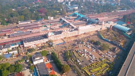 Aerial-view-of-Varanashi-railway-Station,-Drone-view-railway-station