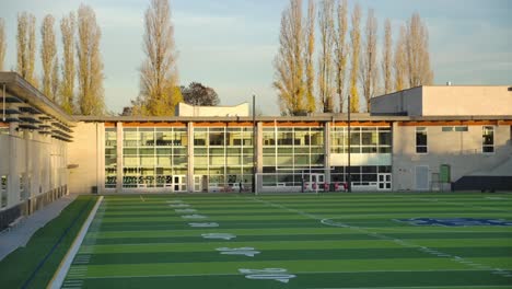 A-Glimpse-of-a-Soccer-Pitch-in-East-Vancouver,-British-Columbia,-Canada---Pan-Right-Shot