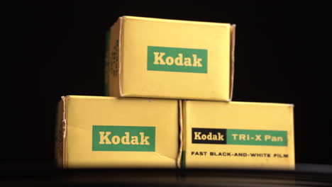 Kodak-Tri-X-Pan-Black-and-White-Photo-Film-in-Factory-Boxes,-Close-Up