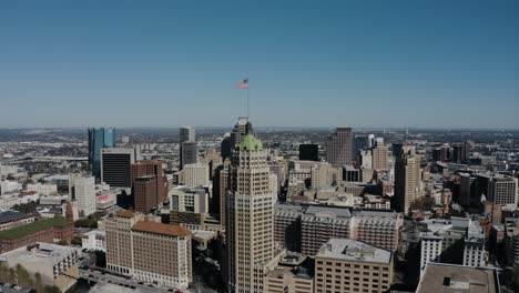 Aerial-shot-of-San-Antonio's-downtown-district-at-midday-in-the-Lone-Star-Sate