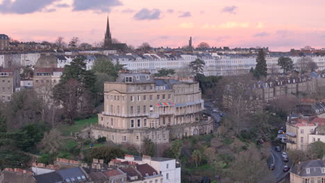 The-Paragon-historical-landmark-aerial-view-at-sunset,-Hotwells,-Bristol,-UK