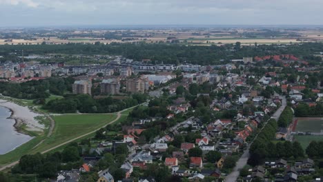 Aerial-View-Of-Strandhusen-Downtown-In-Helsingborg,-Sweden