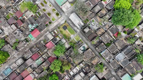 Top-down-raising-drone-footage-of-the-Manila-Chinese-cemetery-in-the-Philippines