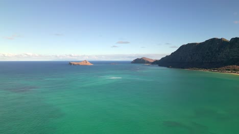 Idyllic-Scenery-Of-The-Ocean-In-Oahu-Hawaii---Aerial-Drone-Shot